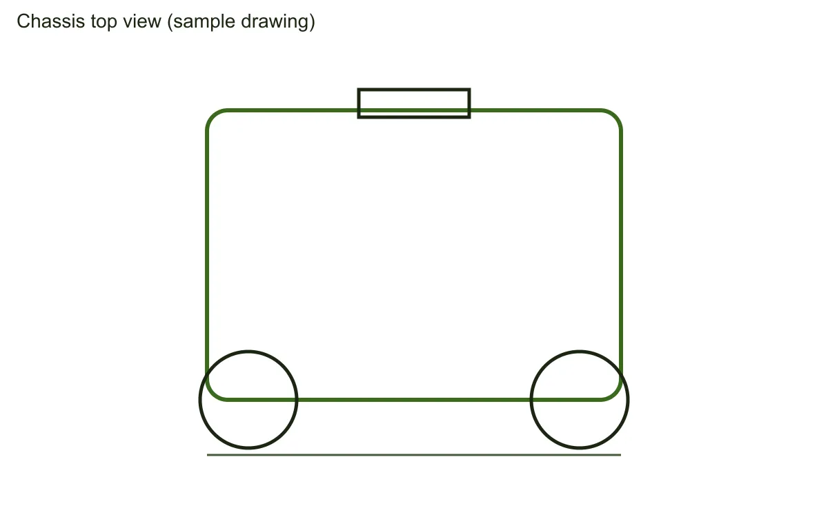 PLACEHOLDER Top view drawing of the chassis with two wheels and a sensor mount